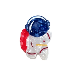 Cute astronaut acetate hair claw clip with blue and white marble texture for women