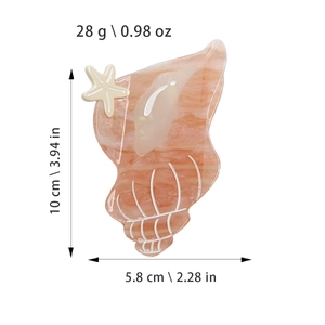Pink marble shell hair claw clip with starfish detail, measures 10cm by 5.8cm