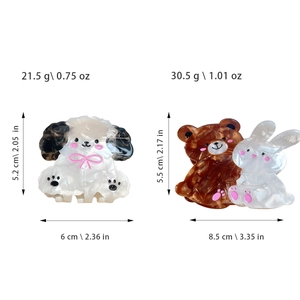 Acetate dalmatian and bear rabbit hair claws with dimensions and weight info