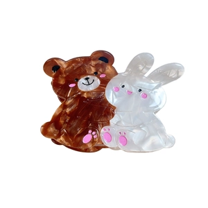 Cute acetate bear and rabbit hair claw clip with a marble texture finish