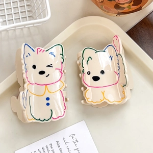 Pince à Cheveux Chien Westie en Acétate pour Femmes Lignes Colorées Accessoire de Coiffure Fait Main