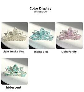 Détails des pinces à cheveux lotus en strass en tons cyan, indigo, violet et multicolore