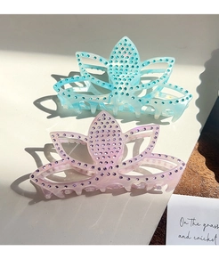Détails des pinces à cheveux fleur de lotus avec strass en bleu clair et rose pâle