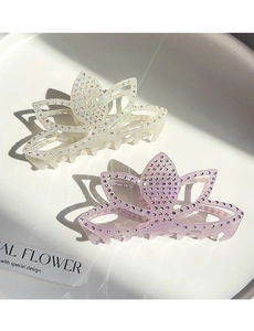 Détails de pinces à cheveux lotus étincelantes avec strass en crème et violet