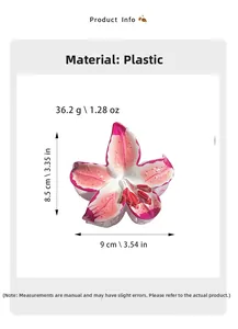 Détail de la pince à cheveux lys rose avec mesures de taille et informations de poids