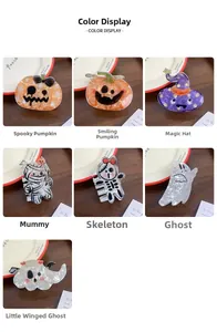 Collection de pinces à cheveux Halloween avec motifs citrouille, fantôme et momie