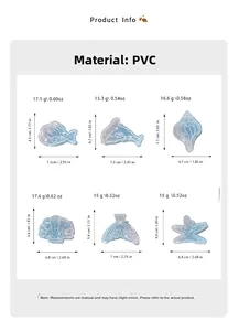 Detailed size chart for ocean series hair clips showing weights and dimensions of PVC shells