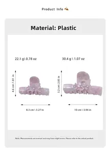 Detailed size specifications for acetate flower hair claw clips with rhinestones