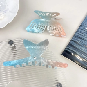 Gradient Acrylic Butterfly Fish Tail Hair Claw Clips For Women Girls Elegant Beach Vacation Fresh Sweet Hair Accessories