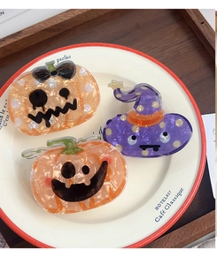 Détails de pinces à cheveux d'Halloween en acétate avec motifs citrouille et chapeau