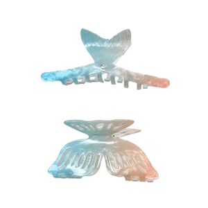 Blue and pink gradient fish tail and butterfly hair clips with pearlescent texture