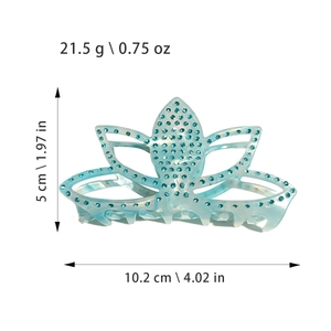 Pince à cheveux lotus bleue avec strass et texture marbrée avec détails de dimensions