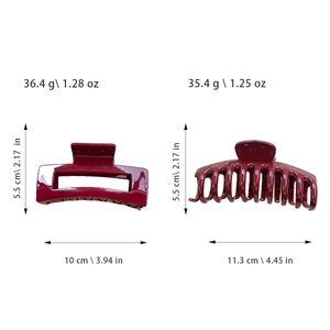 Set mit zwei großen burgunderroten Haarklammern aus Silikon in rechteckiger Form