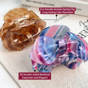 Elegant tortoiseshell acetate bow hair claw clip with eco-friendly metal spring buckle