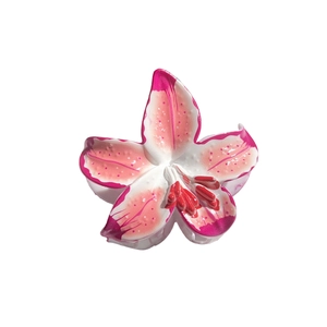 Pince à cheveux en forme de lys avec dégradé rose et blanc et détails de pistils rouges