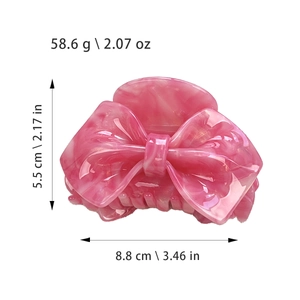 Pink marble bow hair claw clip for women, size 8.8cm by 5.5cm, stylish hair accessory