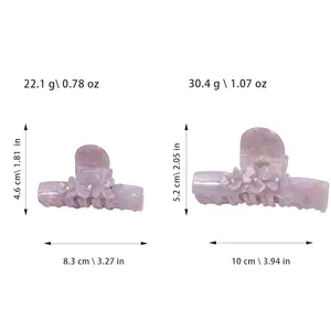 Size comparison of elegant large acetate flower hair claws with purple marble texture