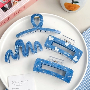Koreanischer Stil PVC Denim Textur Haarklammer Groß Süß Herz Stern Bedruckt Shark Clip Damen Mode Haarschmuck
