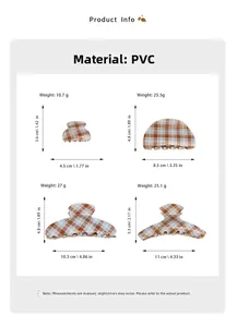Guide des tailles des pinces à cheveux à carreaux avec dimensions et poids du PVC