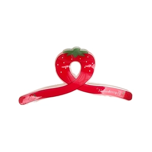 Pince à cheveux fraise élégante en résine rouge gelée avec détail de feuille verte