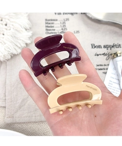 Détail de pinces à cheveux élégantes en acétate violet et beige avec lettrage handmade