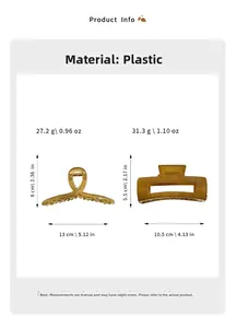 Detailed size chart for jelly color square hair claw clips with specific dimensions