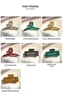 Variety of jelly-colored geometric hair claws in burgundy, grey, and green resin finish