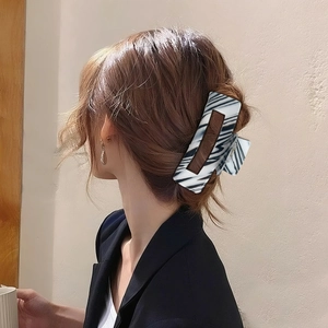 French style large PVC hair claw clip with black and white striped zebra pattern