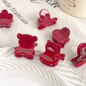 Vintage Red Cellulose Acetate Small Hair Claw Clip For Women French Handmade Style Flower Bear Cat Heart Shape Hair Accessories