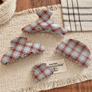 Pinces à Cheveux Plaid PVC Femmes Grandes Vintage Géométriques Motif Grille Pinces à Cheveux Style Français Accessoires
