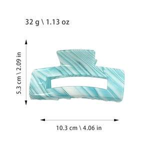 Large blue striped PVC hair claw clip dimensions 4.06 inches for women hair styling