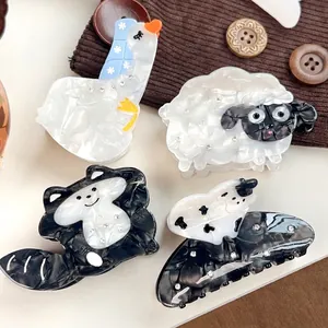 Süße Cartoon Tier Celluloseacetat Haarkralle Mit Strass Kuh Schaf Schwan Waschbär Geformte Hai Clips Für Damen Haarstyling Zubehör