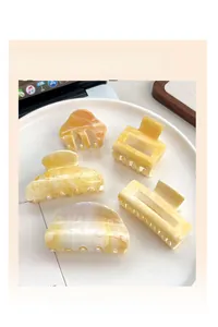 Lot de 5 pinces à cheveux minimalistes en acétate jaune et crème avec texture marbrée