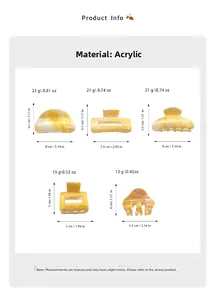 Spécifications détaillées des pinces à cheveux en acrylique jaune ambré marbré