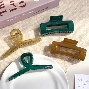 Set of 4 large square hair claws in jelly colors like emerald green and amber brown