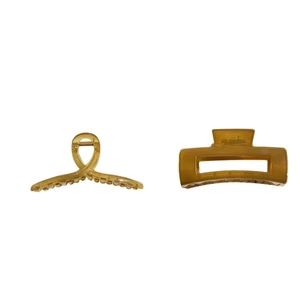 Minimalist amber rectangle and twist hair claw clips in translucent jelly finish