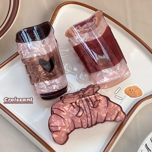 Pince à Cheveux Style Coréen Forme Nourriture Croissant Tasse à Café Design Peint Texture Marbre Barrette pour Femmes Bijoux