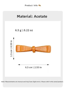 Dimensions détaillées de la pince à cheveux noeud en acétate orange avec poids et taille