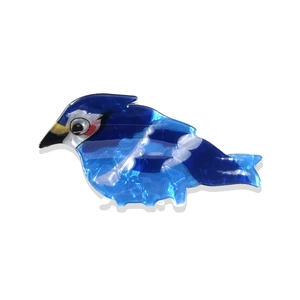 Blue acetate bird hair claw clip with colorful marble pattern and cute design