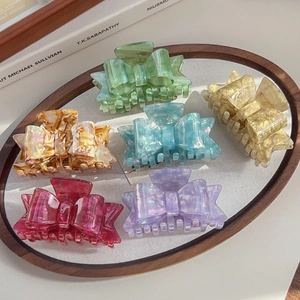 French Vintage Acetate Bow Hair Claw Clip Elegant Marble Iridescent Shark Hair Grip Accessories For Women Styling