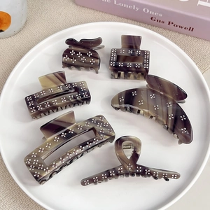 Elegant Acetate Hair Claw Clip For Women Vintage Marble Texture Rhinestone Flower Hairpin French Style Hair Accessories