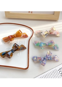 Set of 5 acetate hair clips with French lettering in various marbled and amber patterns