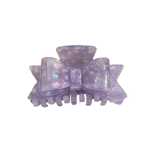 Chic lavender acetate bow hair claw clip with pearlescent marble texture for women
