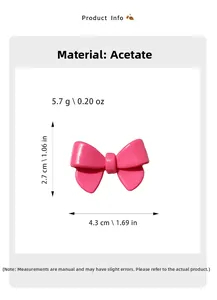 Détails de la pince à cheveux nœud en acétate rose avec taille 4,3cm et poids 5,7g
