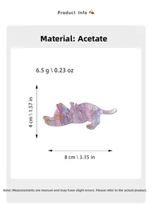Dimensions de la pince à cheveux chat, longueur 8cm et détails en acétate violet