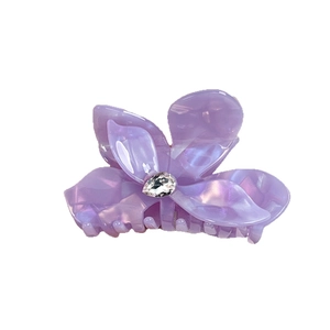 Elegant purple acetate flower hair claw clip with crystal rhinestone for women