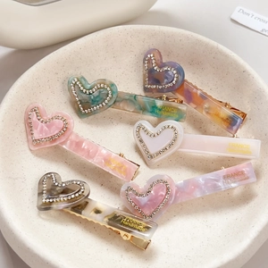 Barrette à Cheveux Cœur en Acétate Élégante Avec Strass Motif Marbre Pince Bec de Canard Fait Main pour Femme Accessoires Cheveux