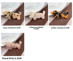 Vue détaillée des pinces à cheveux teckel de 6,5cm en acétate avec strass en quatre couleurs