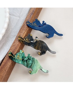 Trois pinces à cheveux chat en acétate : bleu étoilé, écaille de tortue et marbre vert