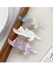 Trois jolies barrettes chat aux couleurs dégradées et finition marbrée en acétate